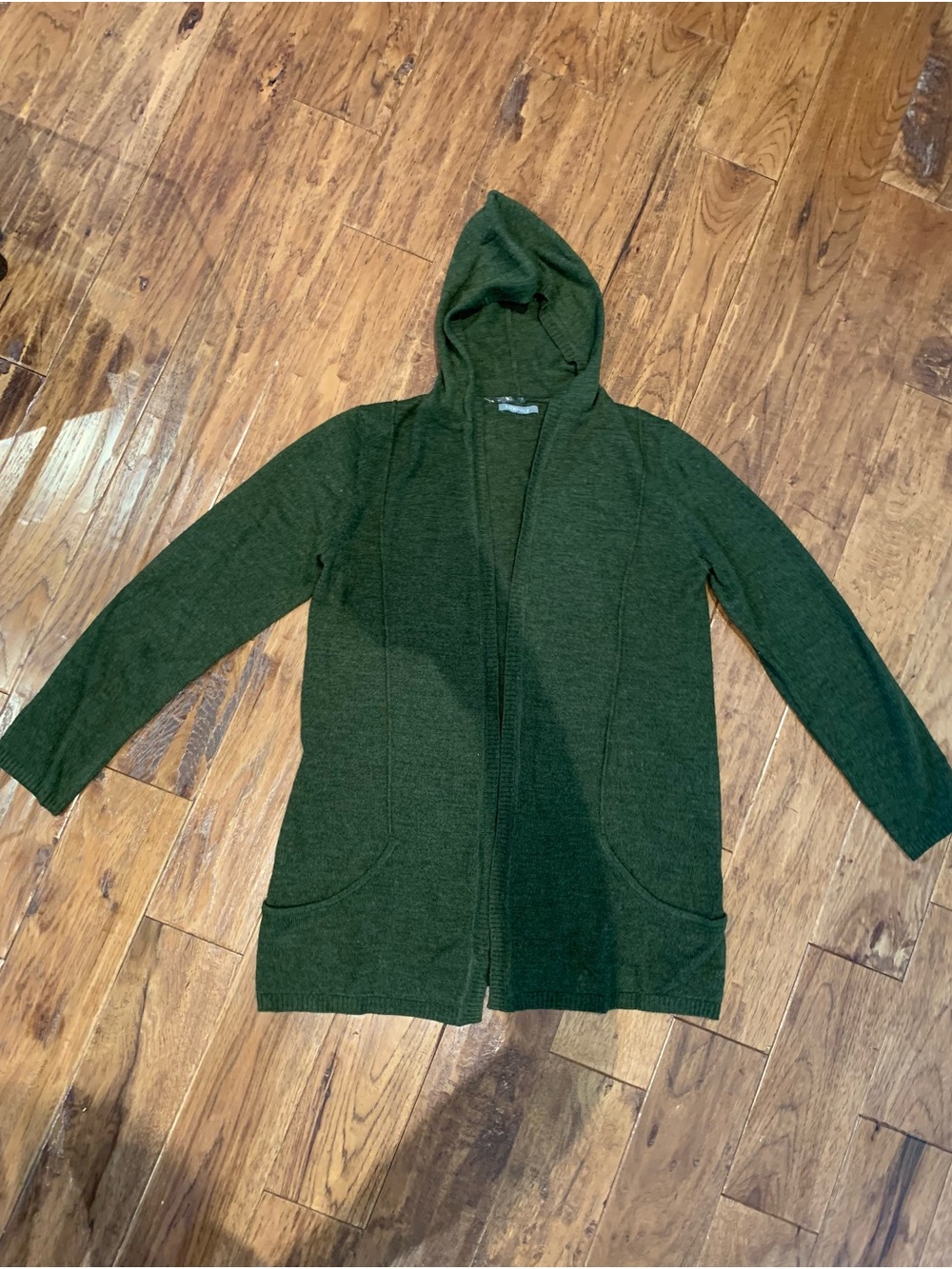 Olive Green Hooded Open-Front Women's Cardigan - Picture 6 of 16